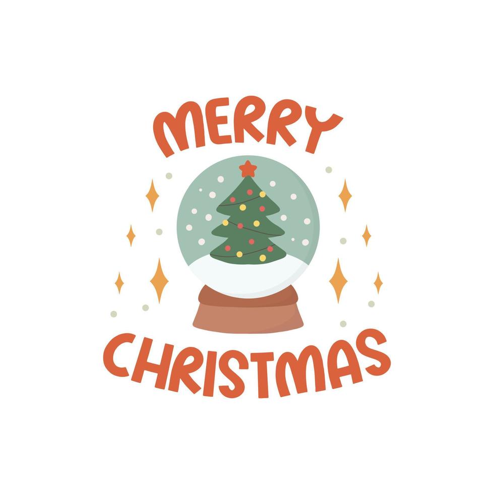 vrolijk Kerstmis belettering met hand- getrokken vakantie decoraties - sterren, glas bal en Kerstmis boom. feestelijk kleurrijk belettering. vector