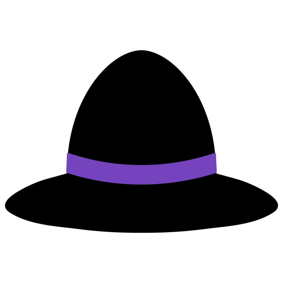 hoed. silhouet. een afgeronde hoed met een ronde rand. vector illustratie. de fantastisch hoofdtooi is versierd met een Purper lintje.