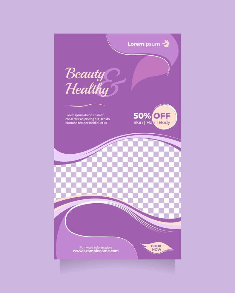 schoonheid zorg centrum sociaal media verhaal en banier sjabloon. modern poster Promotie ontwerp naar promoten haar- spa, haar- masker, haar- stijl, kunstmatig uitverkoop, huid behandeling, enz vector