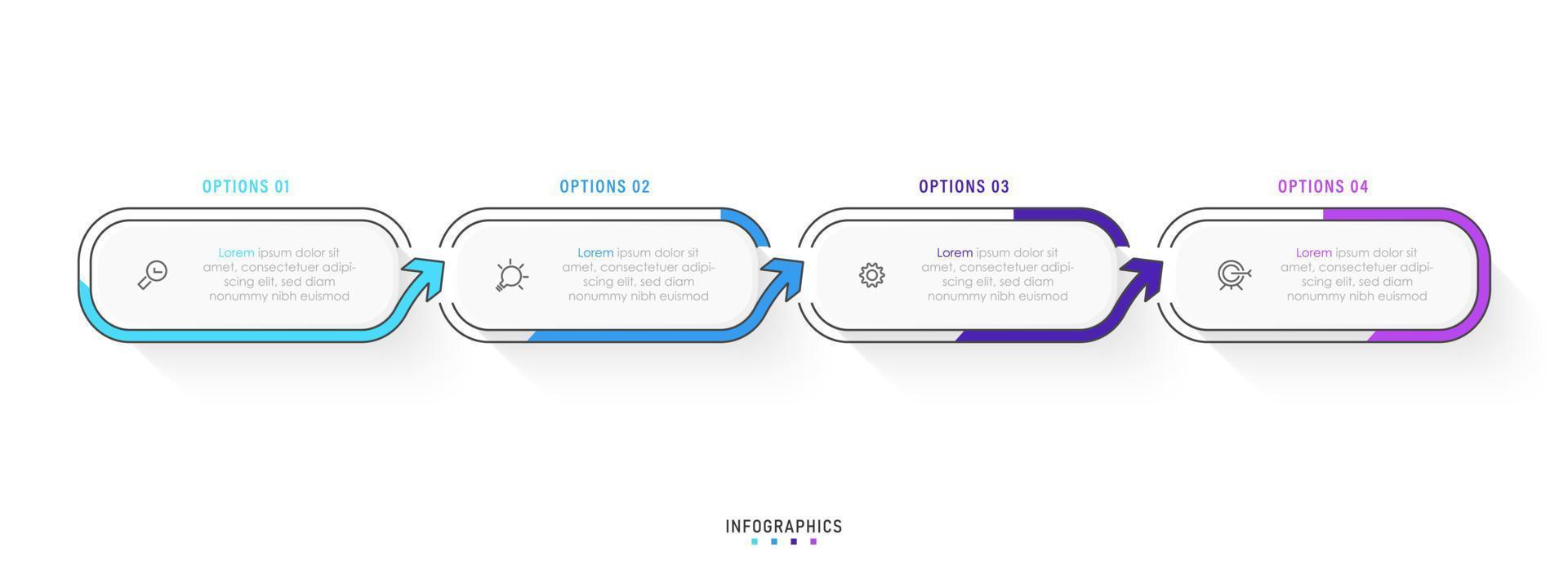 vector infographic labelontwerpsjabloon met pictogrammen en 4 opties of stappen. kan worden gebruikt voor procesdiagram, presentaties, workflowlay-out, banner, stroomschema, infografiek.