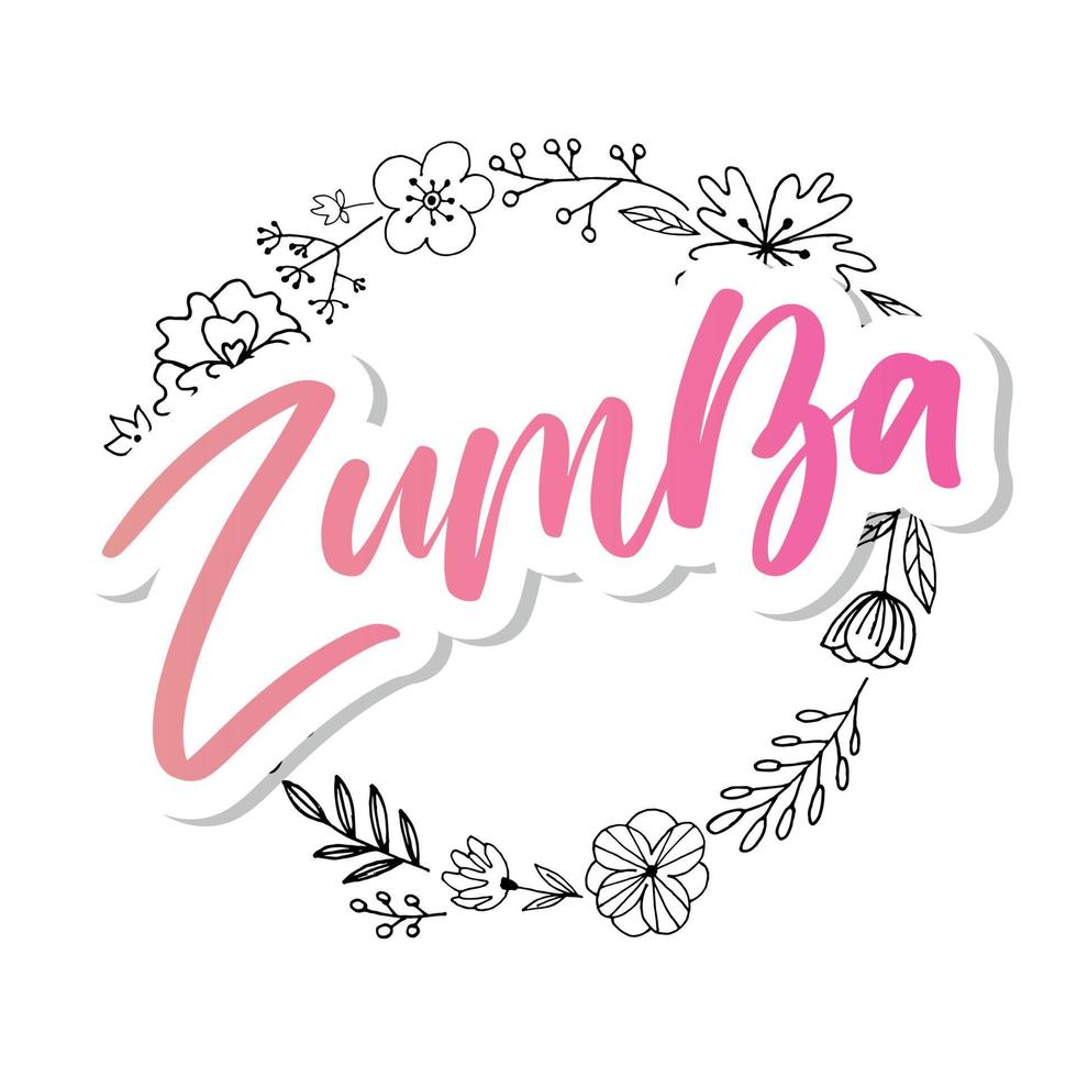 zumba dansstudio tekst. kalligrafie woord banner ontwerp. aerobe conditie. vector hand belettering illustratie op witte achtergrond.