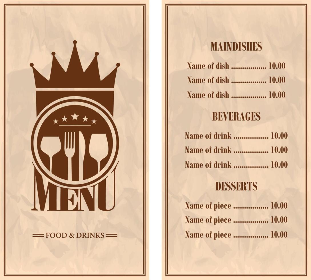 restaurant menu ontwerp. voedsel en drankjes. menu retro stijl achtergrond vector