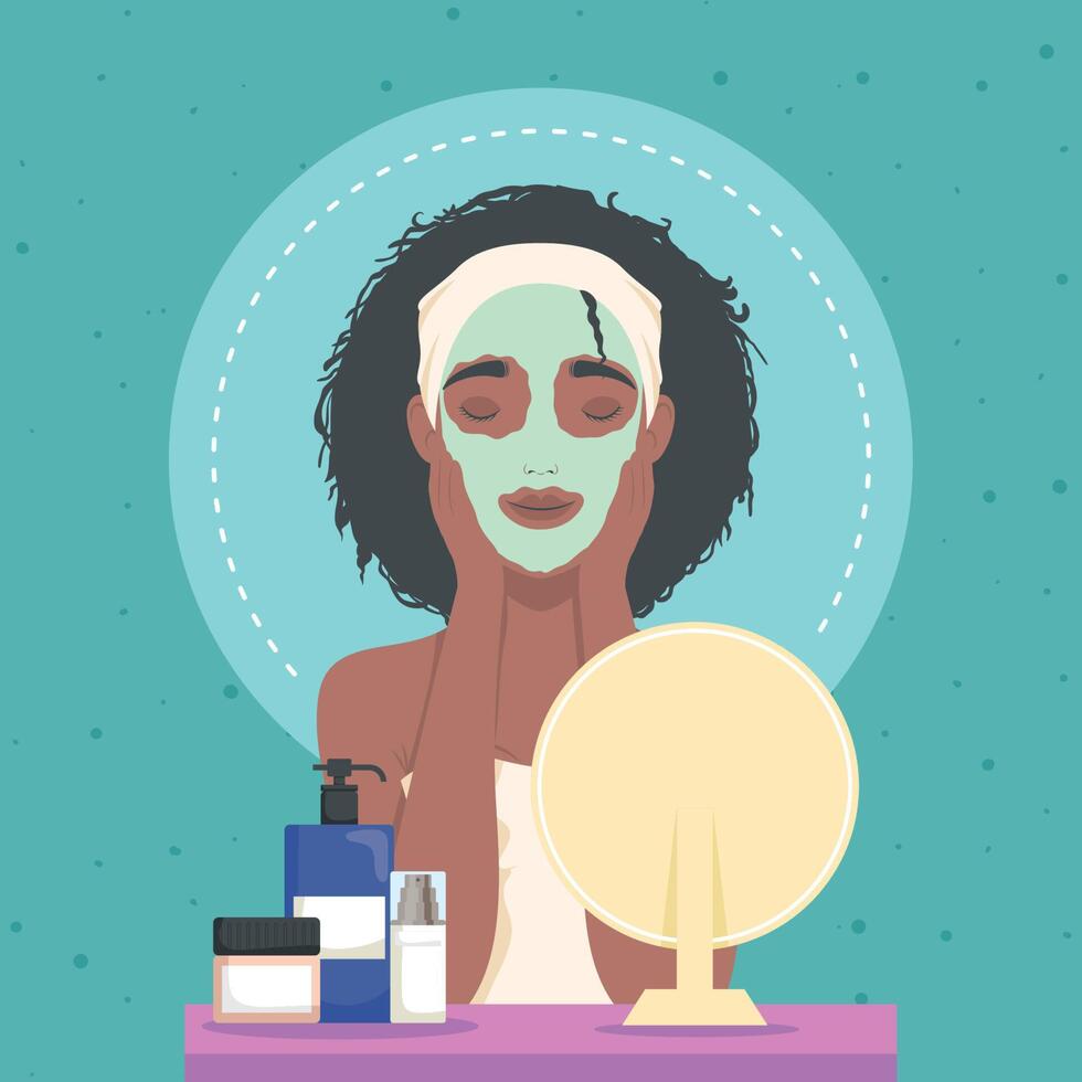 afro vrouw met masker en flessen vector