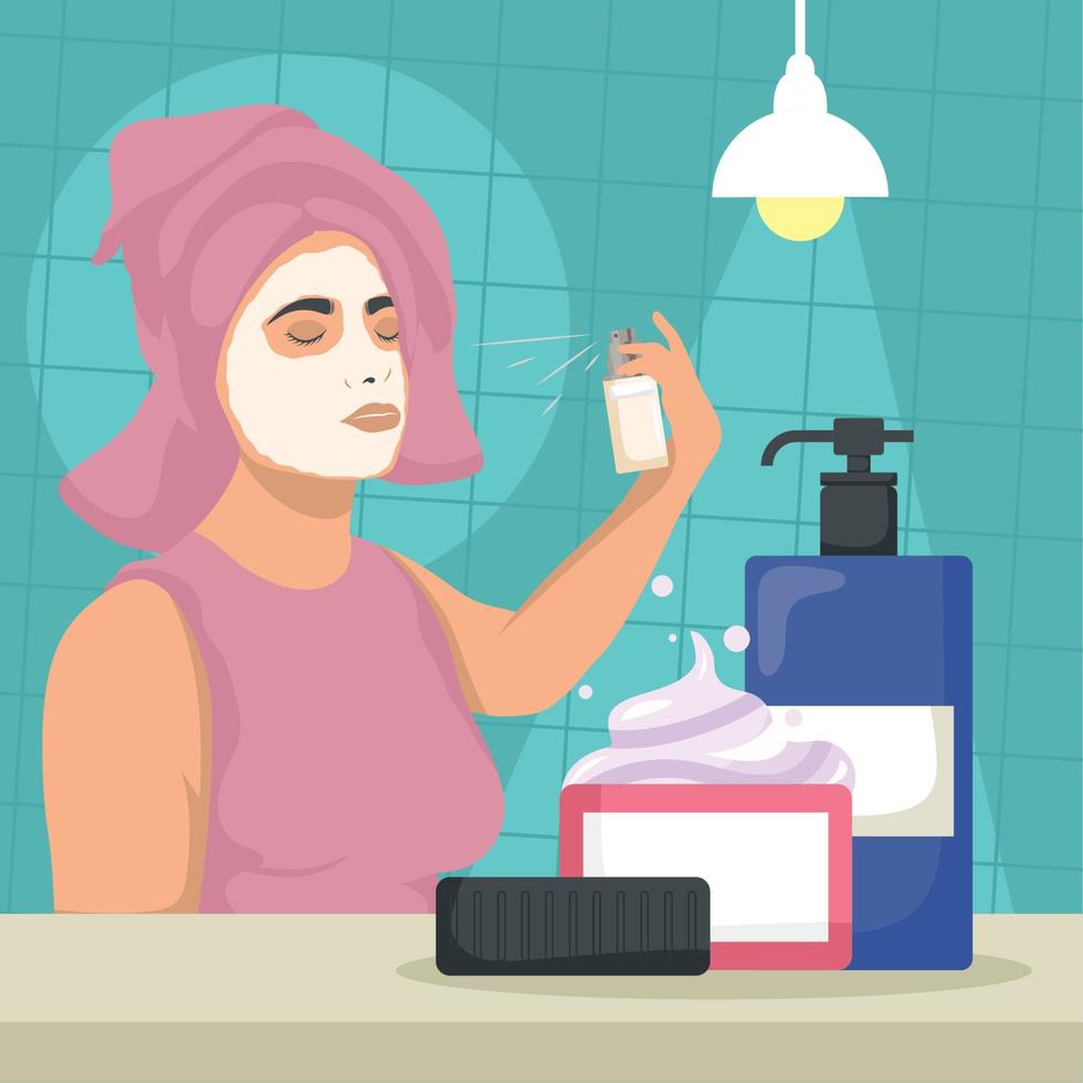 vrouw met masker en producten vector