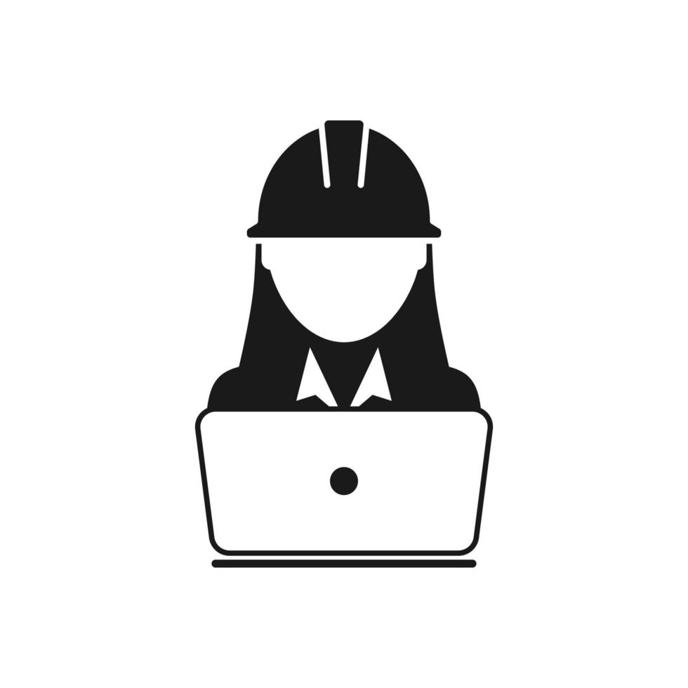 werknemer icoon bouw arbeider persoon profiel avatar met laptop en harde hoed helm in glyph pictogram illustratie vector