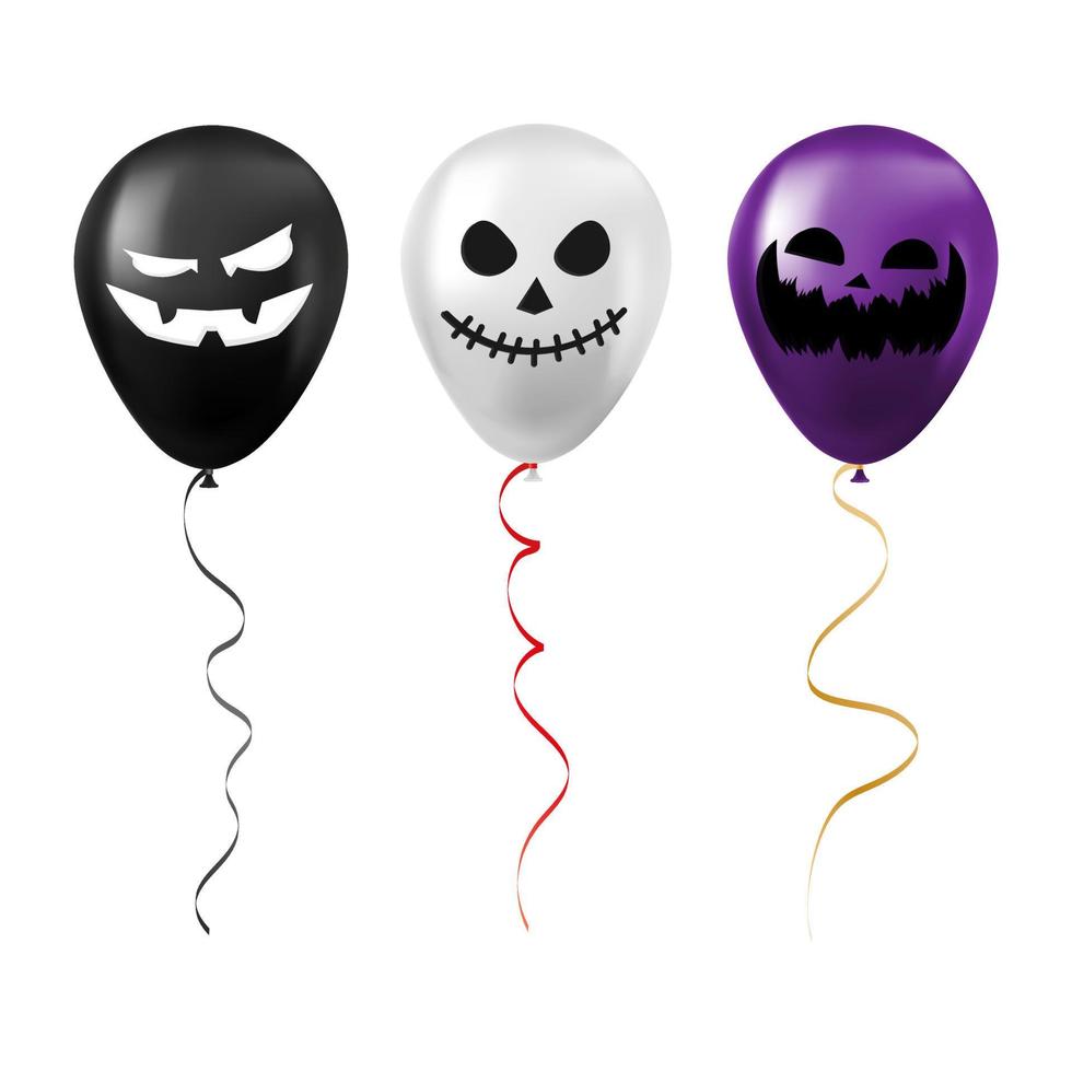 reeks van halloween zwart, wit en Purper ballonnen met eng en grappig gezichten vector