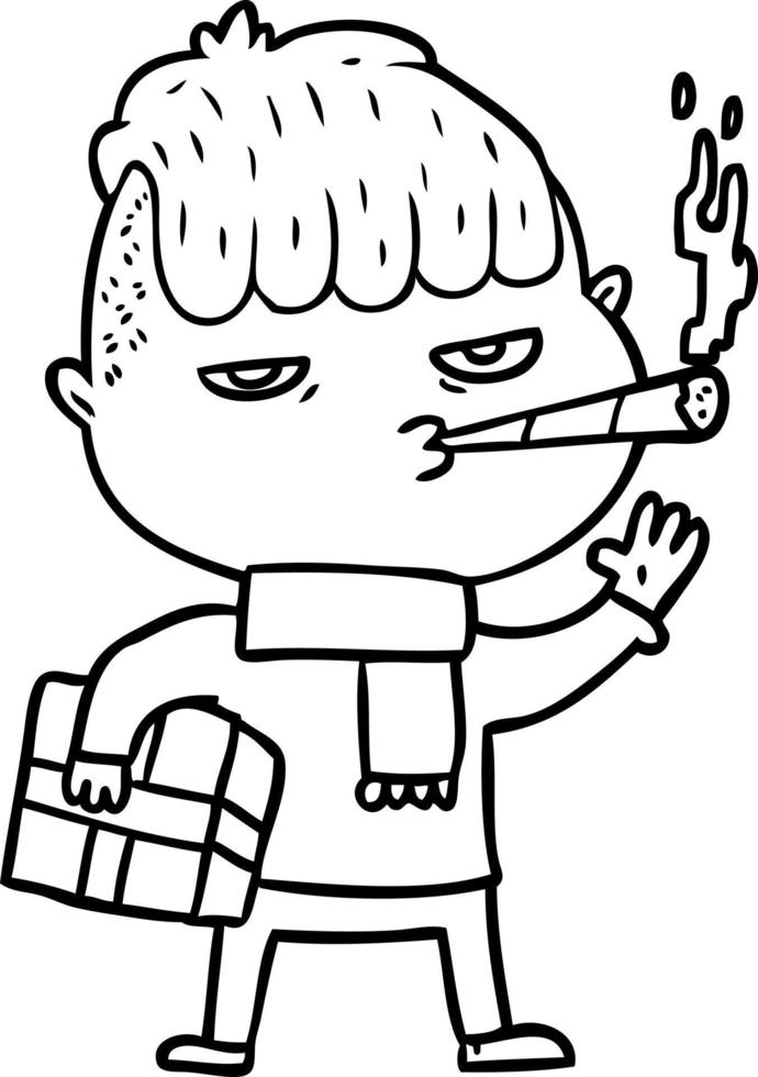 tekenfilm Mens roken draag- Kerstmis geschenk vector