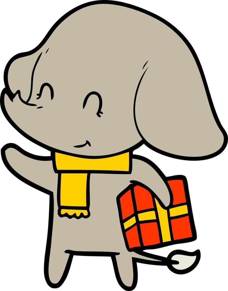 schattig tekenfilm Kerstmis olifant vector