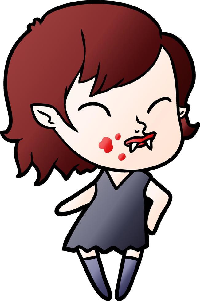 tekenfilm vampier meisje met bloed Aan wang vector