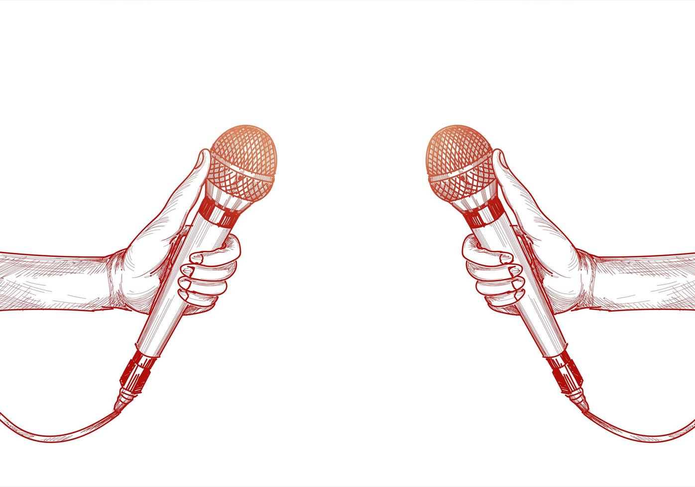 hand met microfoon rode schets witte achtergrond vector
