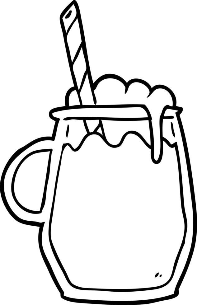 lijn tekening van een glas van wortel bier met rietje vector