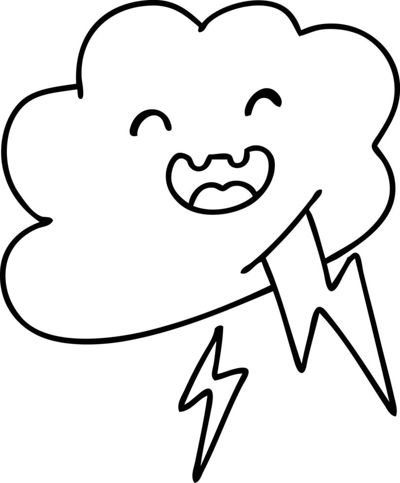 lijn tekening van een gelukkig storm wolk het schieten bliksem bouten vector