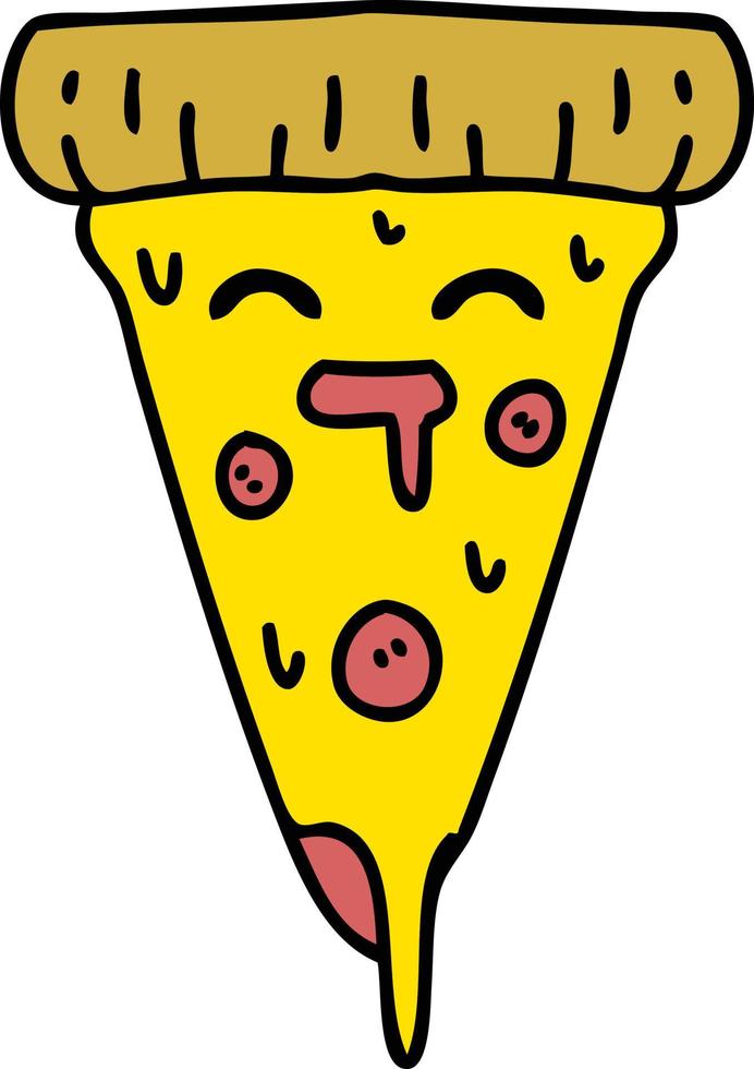 tekenfilm van een pizza plak met smelten kaas vector