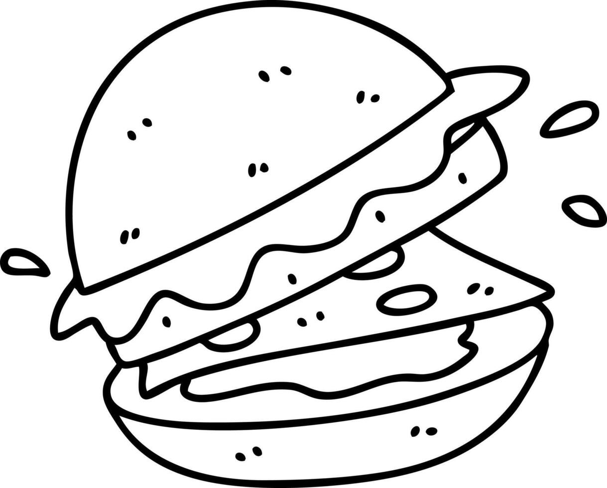 lijn tekening van een smakelijk hamburger vector