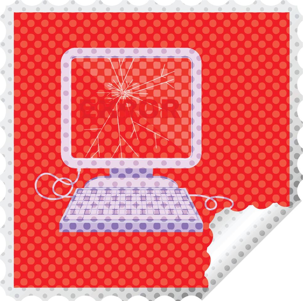 gebroken computer grafisch plein sticker postzegel vector