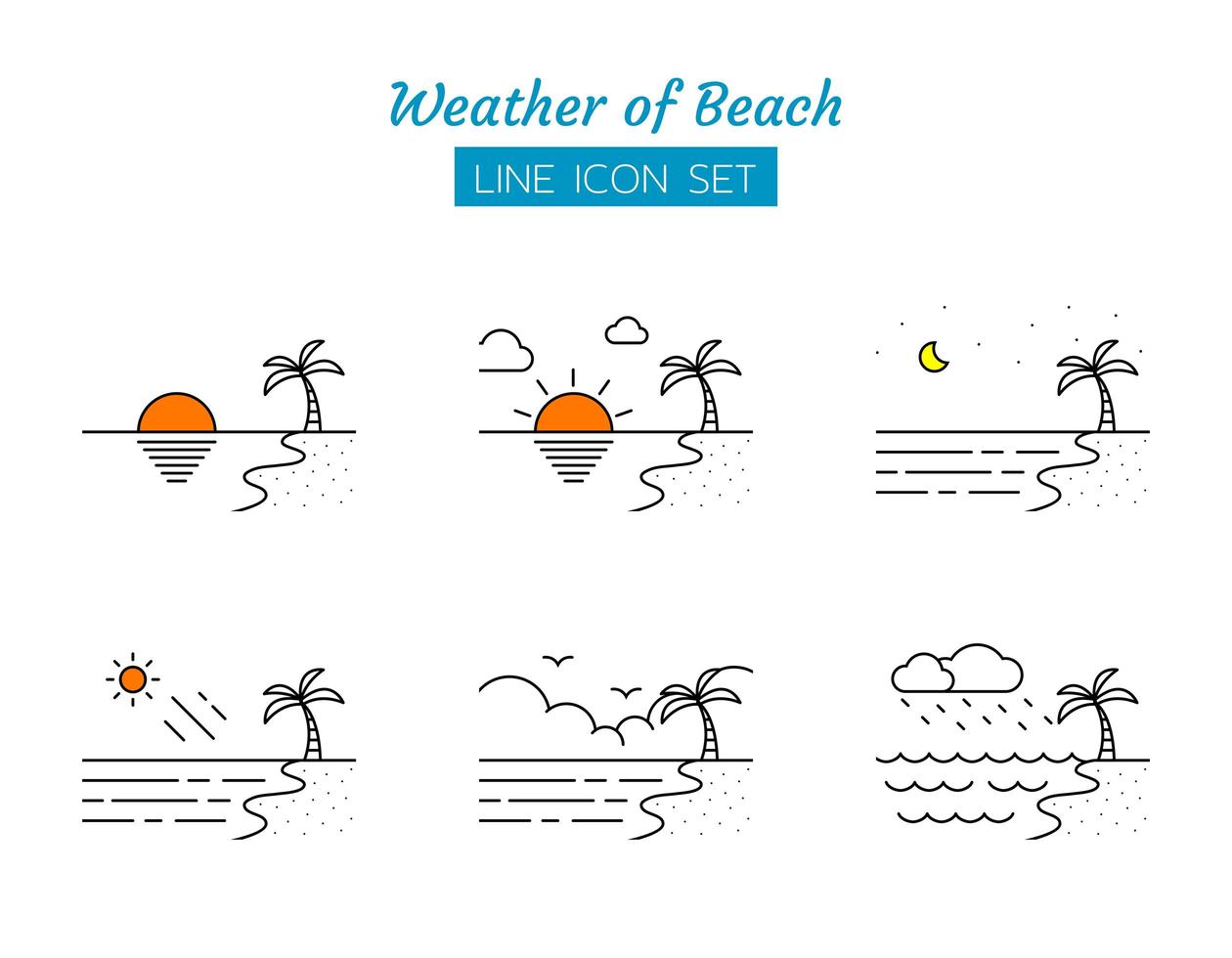 strand weer lijn pictogram symboolset vector