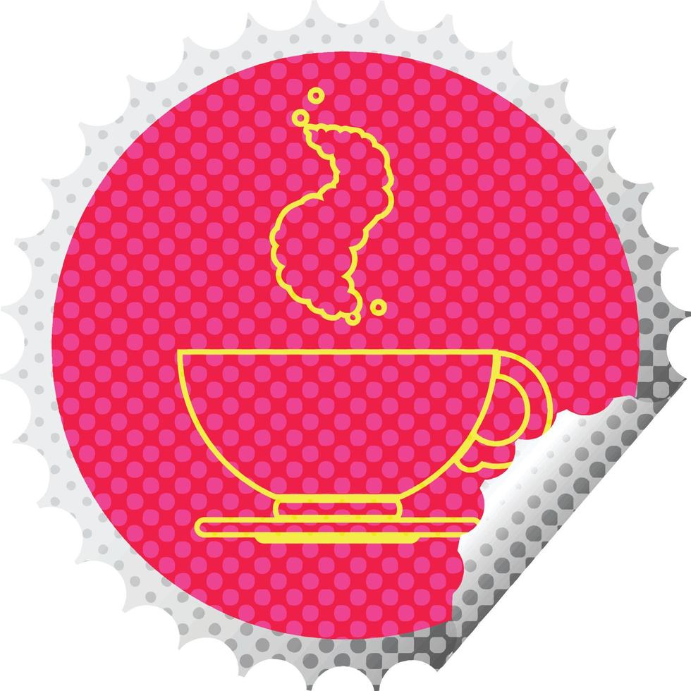 heet kop van koffie circulaire pellen sticker vector