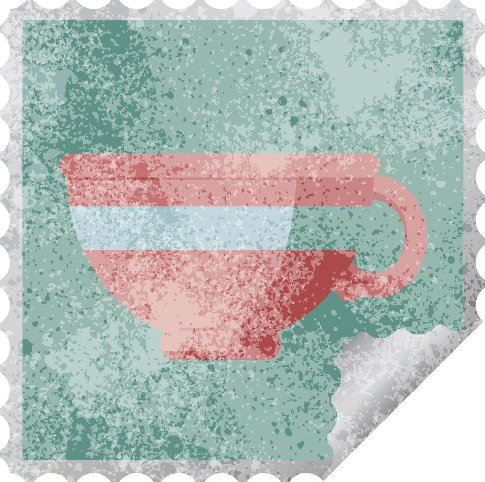 koffie kop grafisch plein sticker postzegel vector