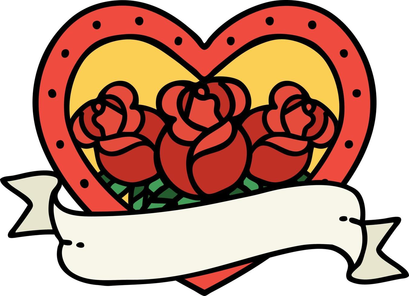traditioneel tatoeëren van een hart en banier met bloemen vector