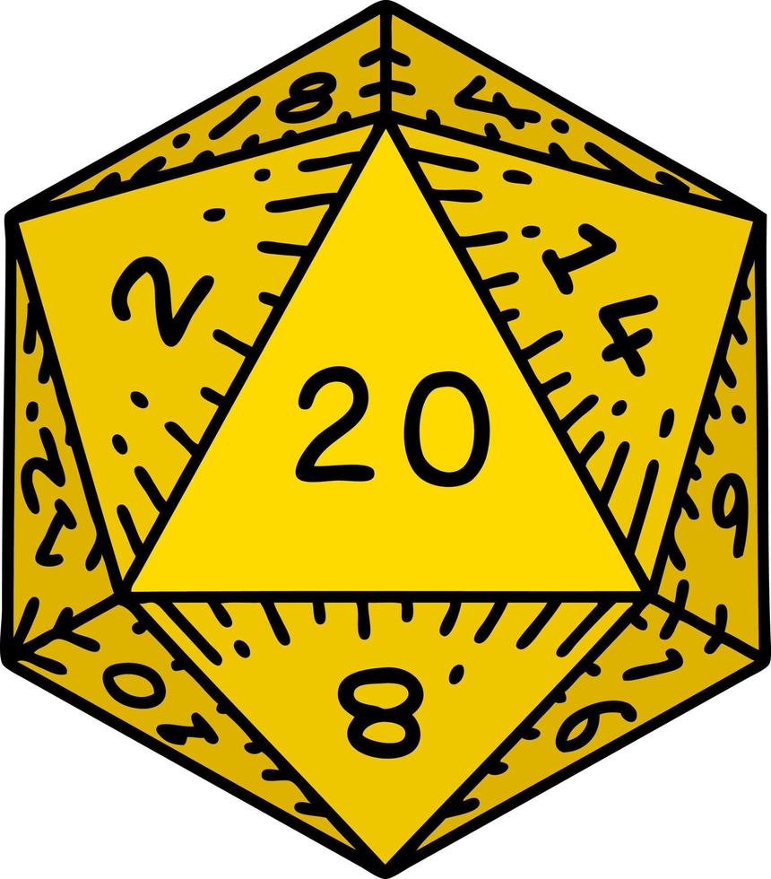 traditioneel tatoeëren van een d20 Dobbelsteen vector