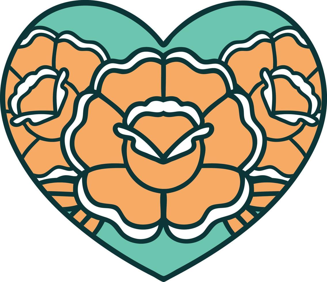 tatoeëren stijl icoon van een hart en bloemen vector