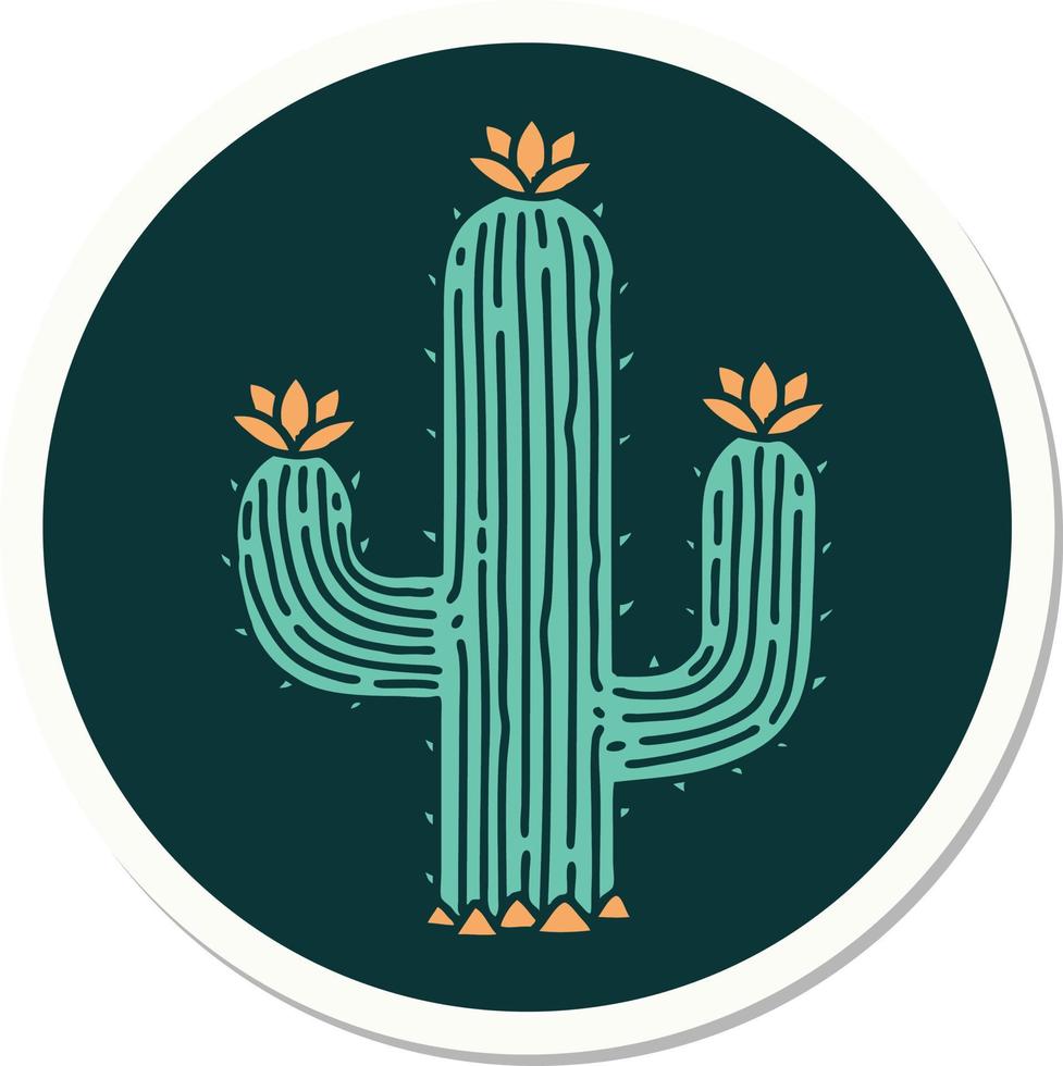 sticker van tatoeëren in traditioneel stijl van een cactus vector