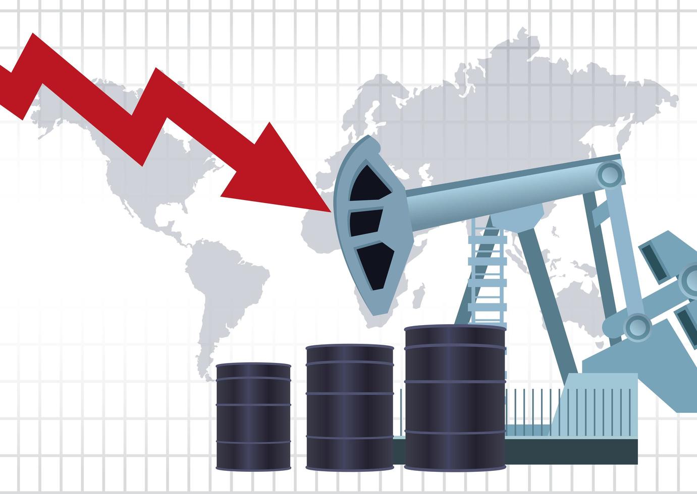 olieprijsmarkt met vaten en wereldkaart vector