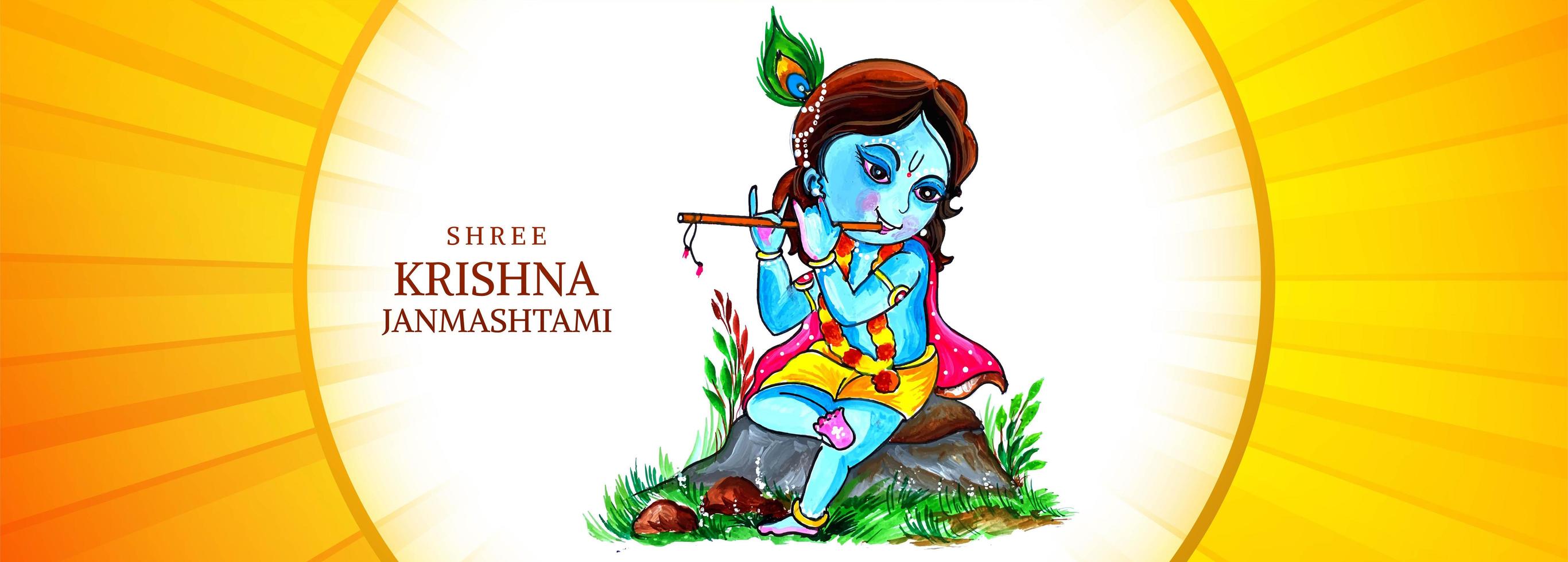 gelukkige krishna op rock fluit janmashtami festival banner vector