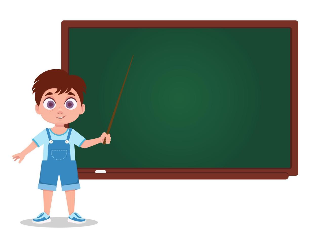 de jongen antwoorden, de schooljongen. school- bord vector