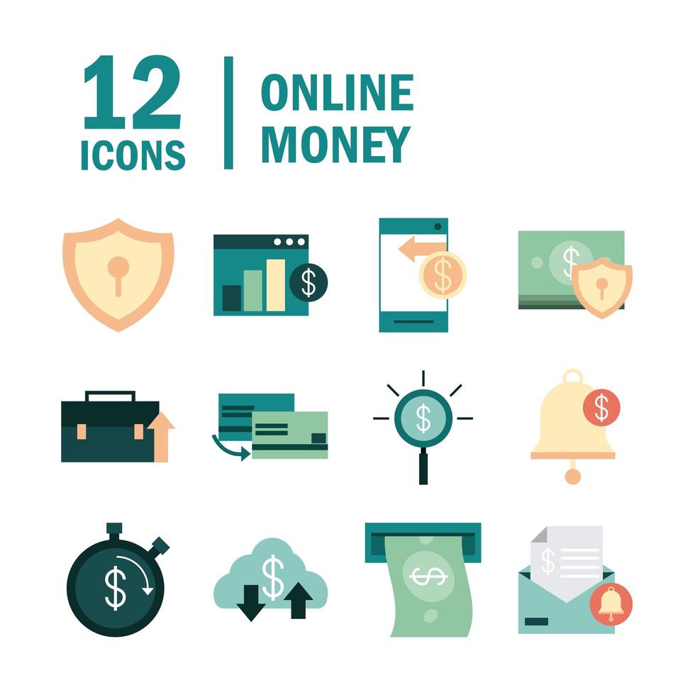 e-bank en online financiën icon set vector