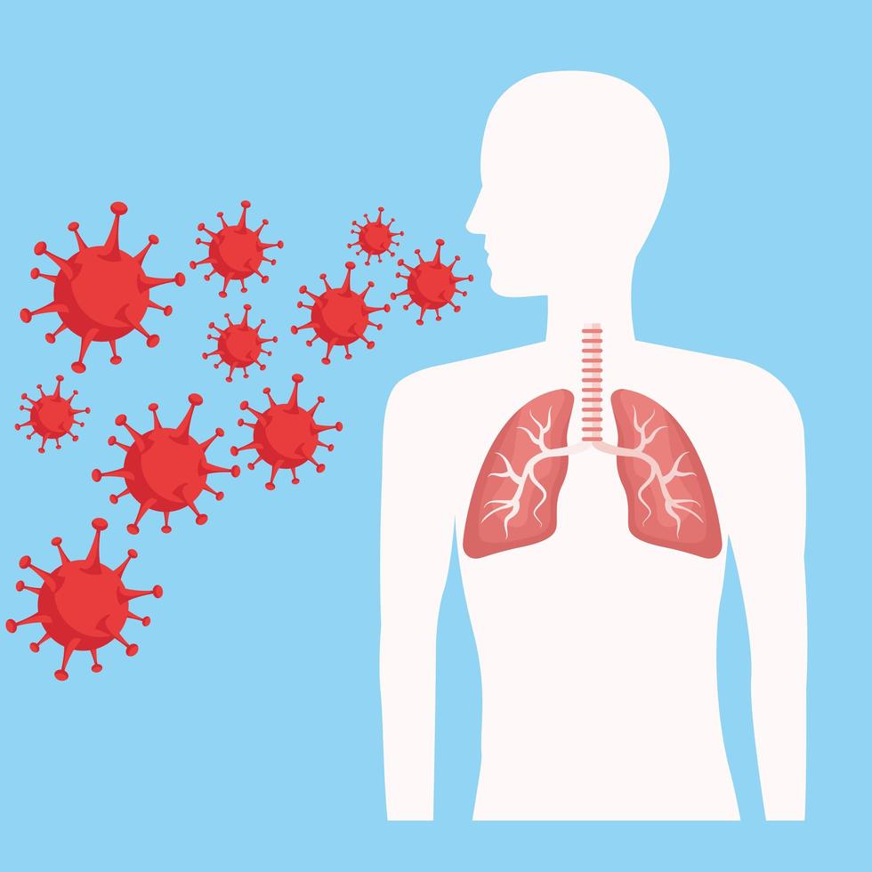menselijk silhouet met longen en covid 19 vector
