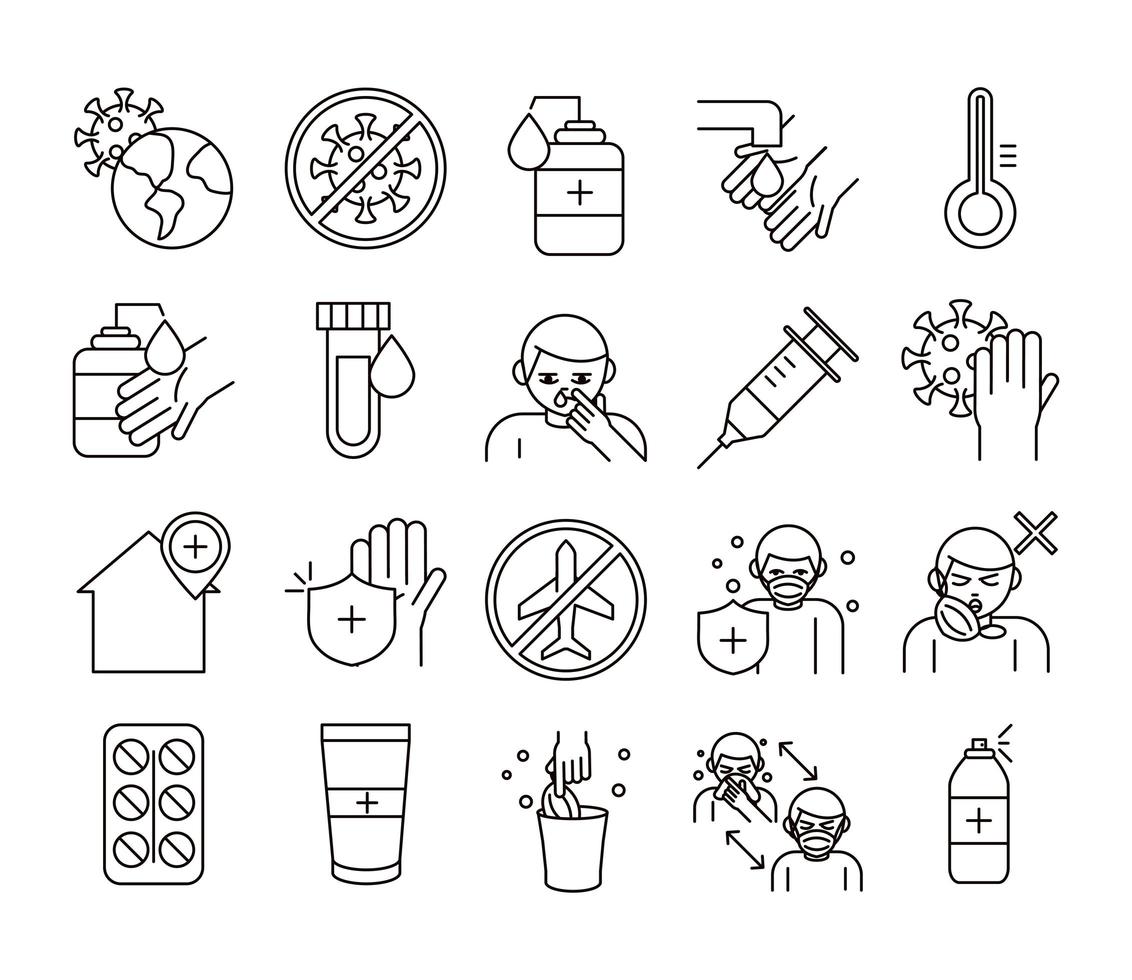 covid-19 en coronavirus icon pack vector