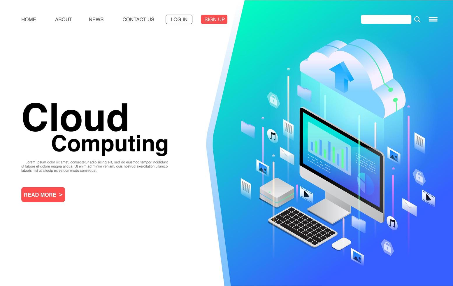 bestemmingspagina voor cloud computing-services en technologie vector