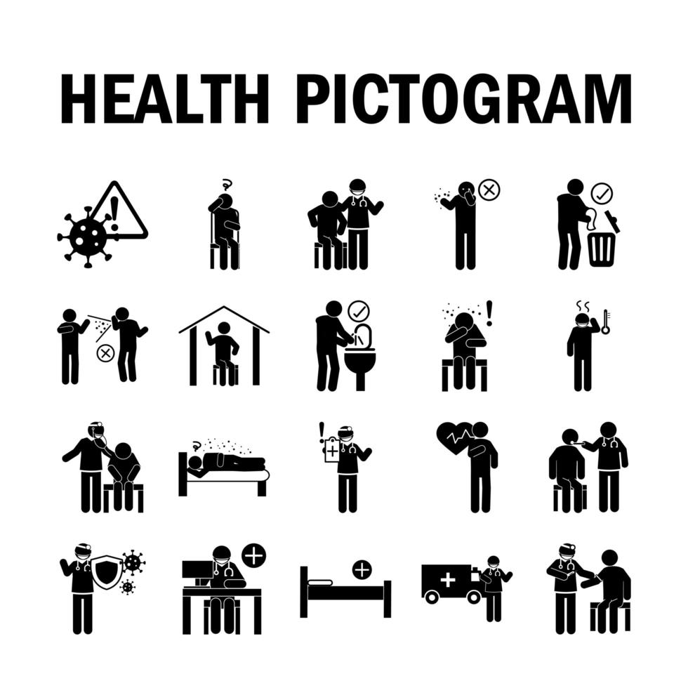 gezondheidszorg en virale infectie zwarte pictogram icon set vector