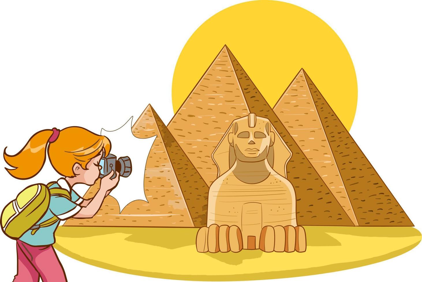 fotograaf meisje duurt afbeelding van Egyptische piramides vector