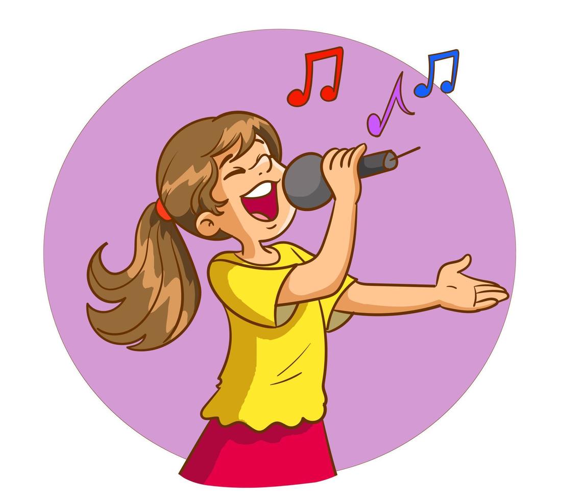 gelukkig schattig kind meisje zingen met glimlach vector
