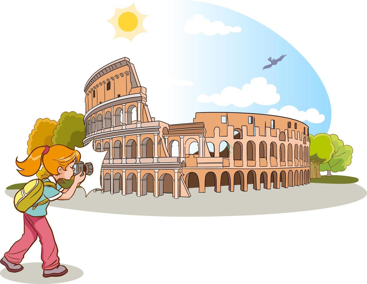 fotograaf meisje duurt foto van Italië colosseum vector