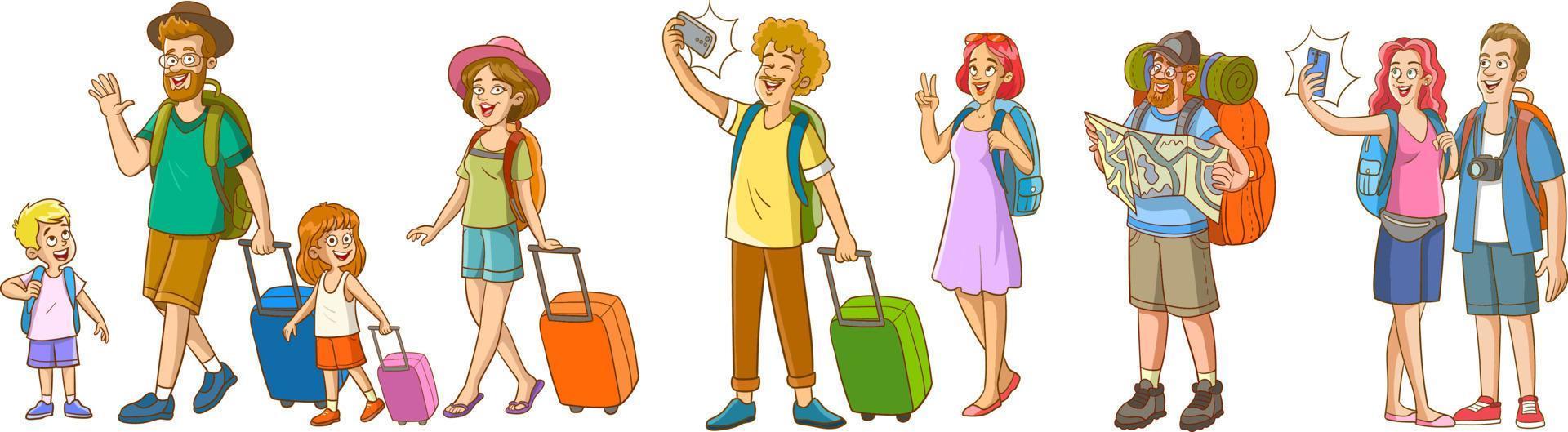 gelukkig groep van tiener en familie reiziger vector
