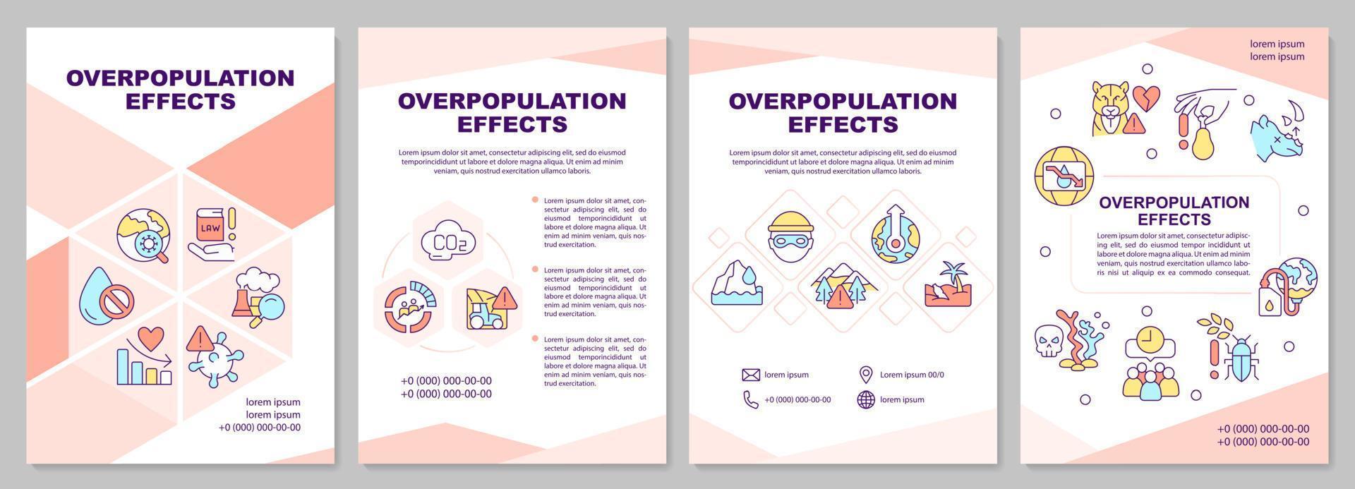 overbevolking Effecten roze brochure sjabloon. globaal problemen. brochure ontwerp met lineair pictogrammen. bewerkbare 4 vector indelingen voor presentatie, jaar- rapporten.