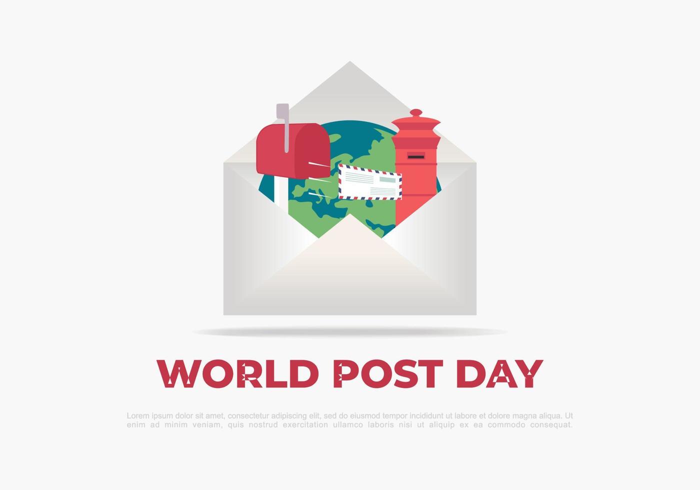 wereld post dag achtergrond met doos en aarde in envelop. vector