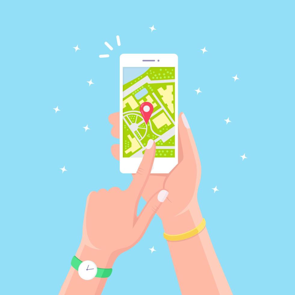 smartphone met GPS navigatie app, volgen. mobiel telefoon met kaart toepassing vector