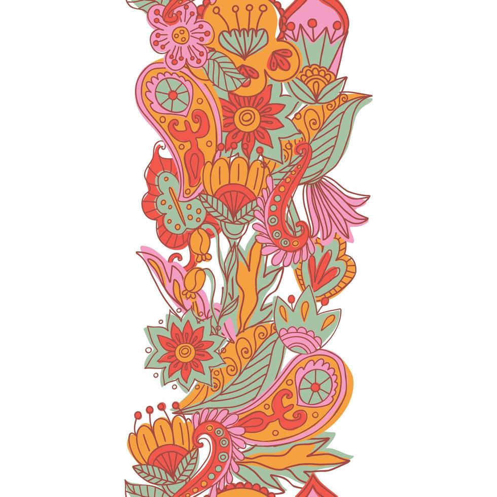 biologisch paisley ornament verticaal naadloos grens. abstract bloemen hand- getrokken vector illustratie