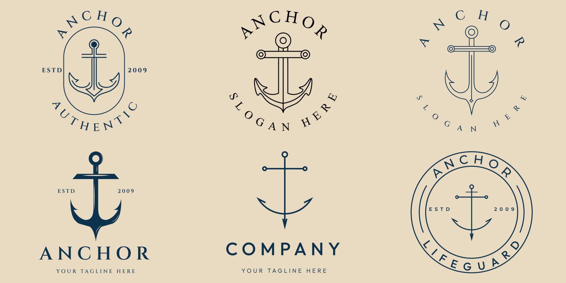 reeks anker vintage, lijn kunst logo, icoon en symbool, met embleem vector illustratie ontwerp