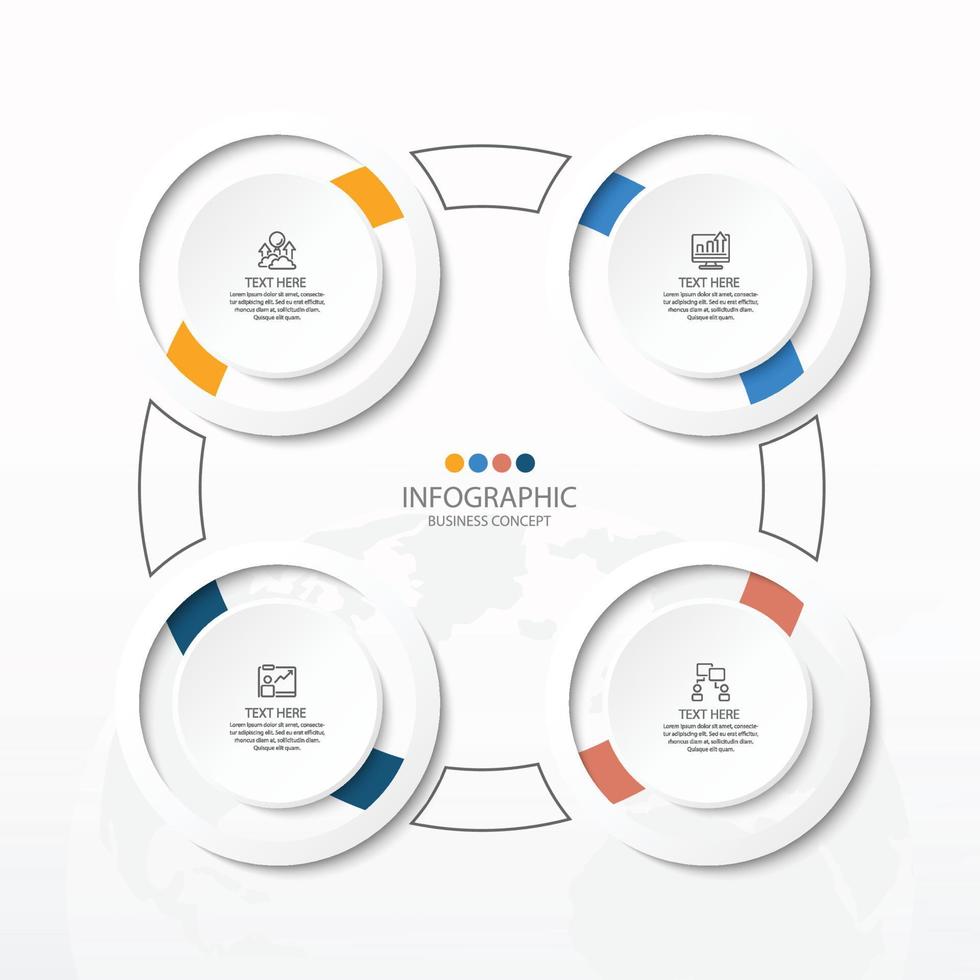 basiscirkel infographic sjabloon met 4 stappen, proces of opties, procesgrafiek, gebruikt voor procesdiagram, presentaties, werkstroomlay-out, stroomschema, infograph. vectorillustratie eps10. vector