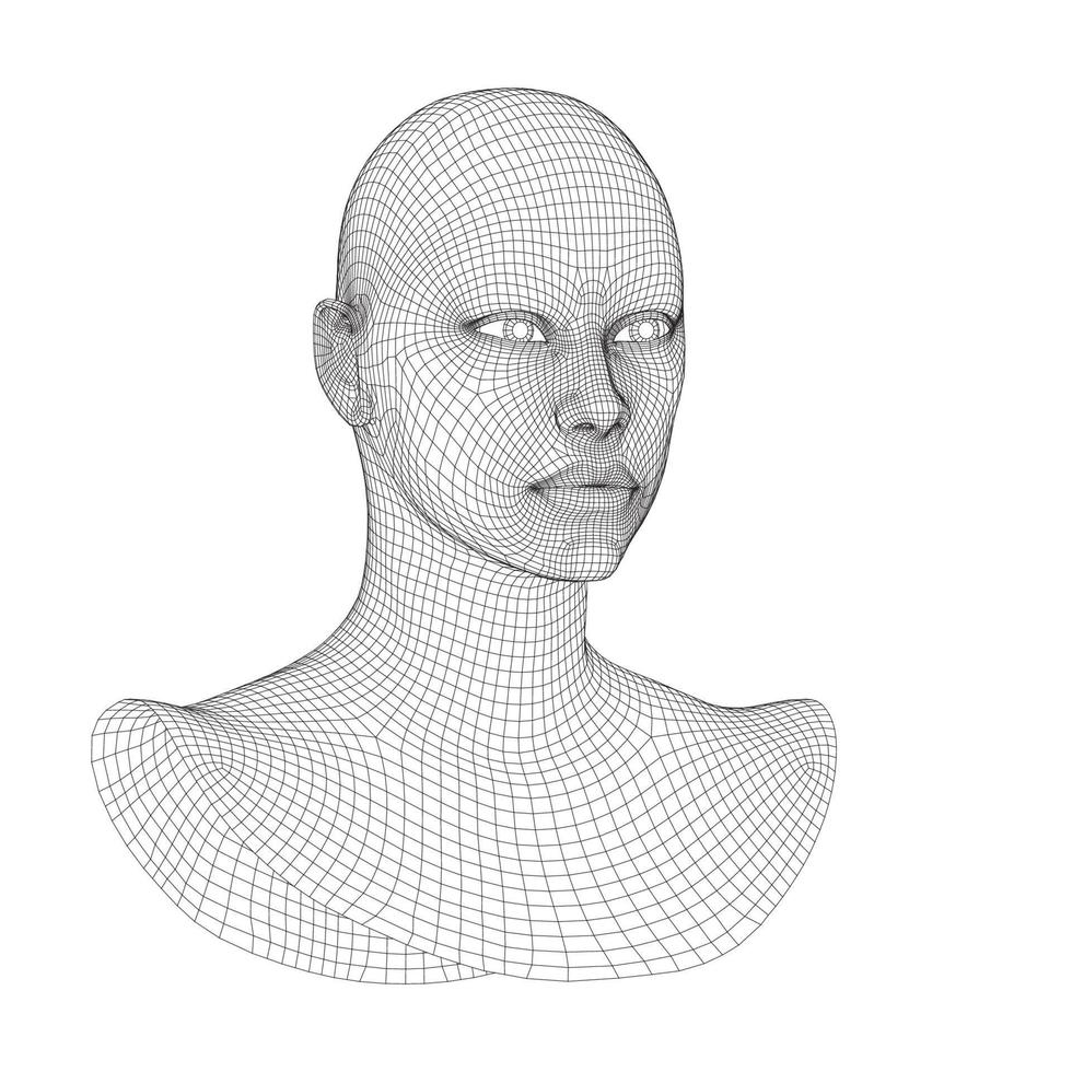 ai digitaal brein. kunstmatig intelligentie- concept. menselijk hoofd in robot digitaal computer interpretatie.hoofd concept. vector