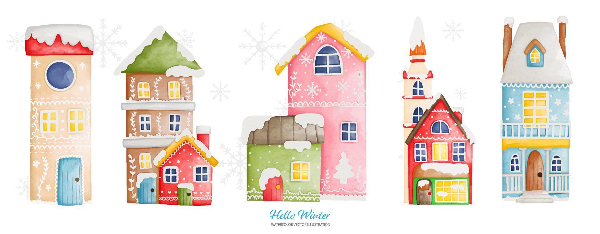 wijnoogst winter huis in winter seizoen, waterverf vector illustratie