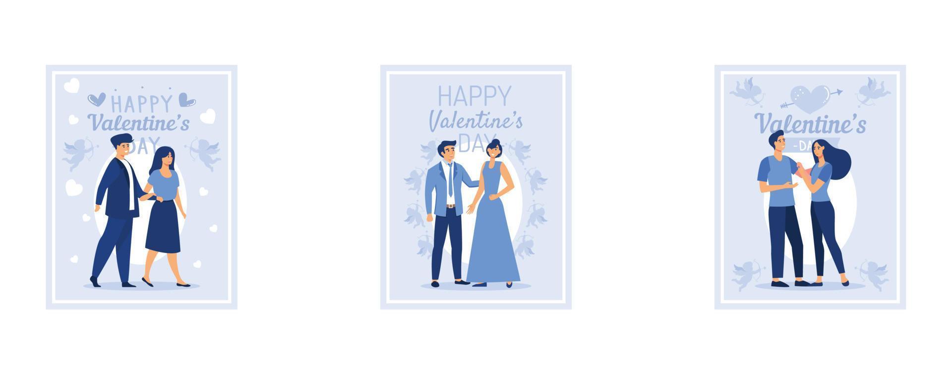 paar in liefde, gelukkig Valentijnsdag dag, februari 14 is de dag van allemaal geliefden, reeks vlak vector modern illustratie