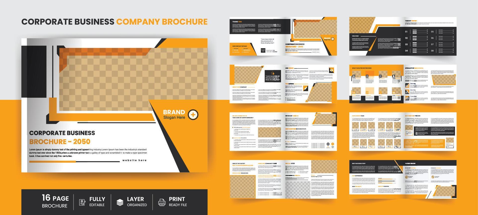 16 bladzijde zakelijke bedrijf landschap brochure ontwerp sjabloon, jaar- rapport, bedrijf profiel, a4 maat. vector