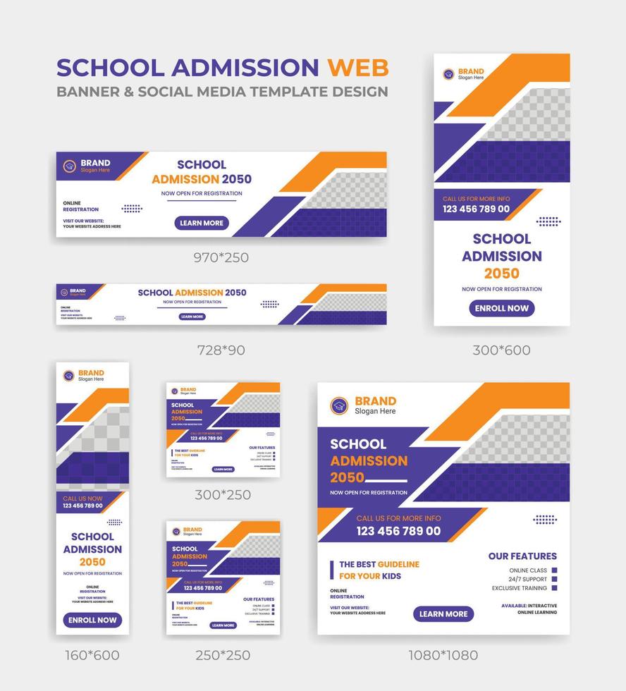 school- onderwijs toelating Hoes lay-out sociaal media en web banier bundel reeks standaard- grootte verticaal, horizontaal en plein sjabloon. vector