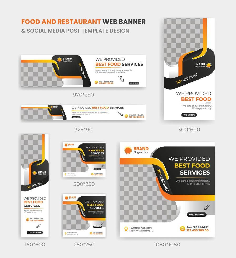 voedsel en restaurant web banier en sociaal media post sjabloon ontwerp standaard- grootte vector